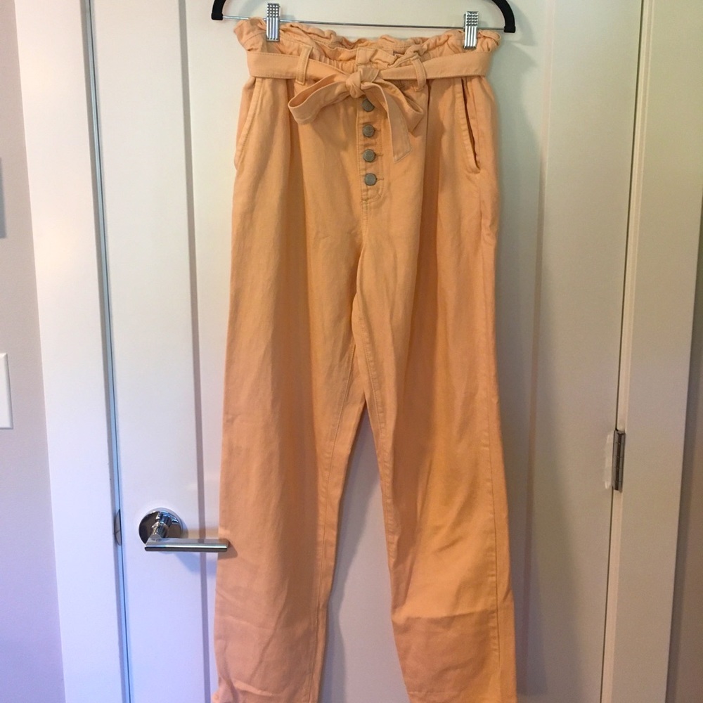 Ann Taylor LOFT Peach-Toned Paperbag Pull On Jeans Size M